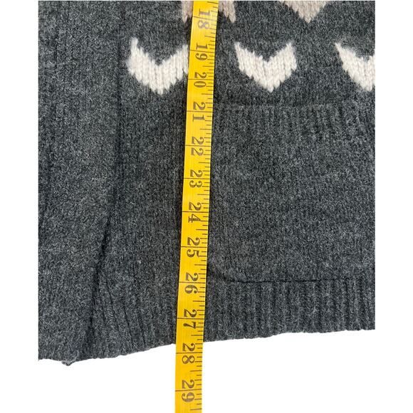 J.Jill Wool Blend Fair Isle Gray Button Cardigan Women's Size L Chevron w Beads - Picture 9 of 11